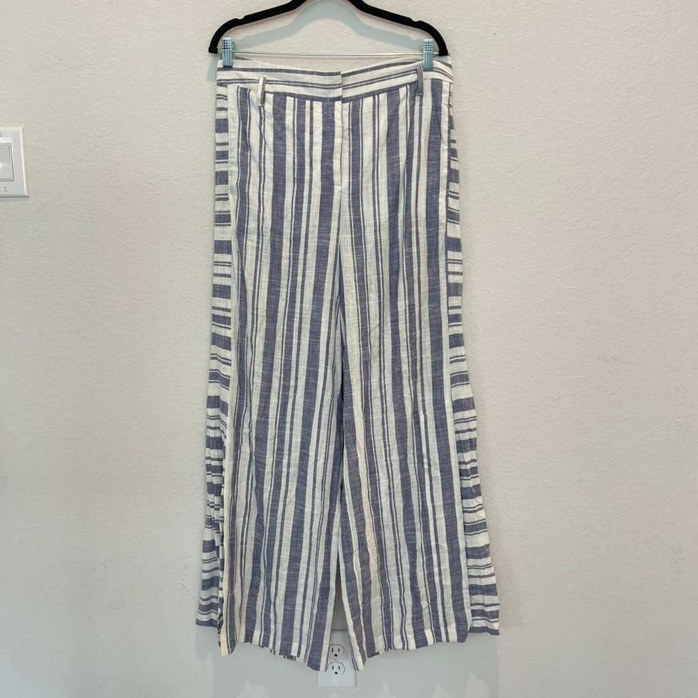 For The Republic Blue White Striped Wide‎ Leg Linen Blend Pants - Size L